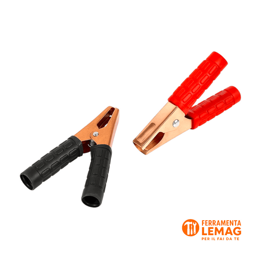 Coppia pinze batteria 7 cm 40A, coccodrillo per auto, moto, camper e hobbistica - Lemag srl