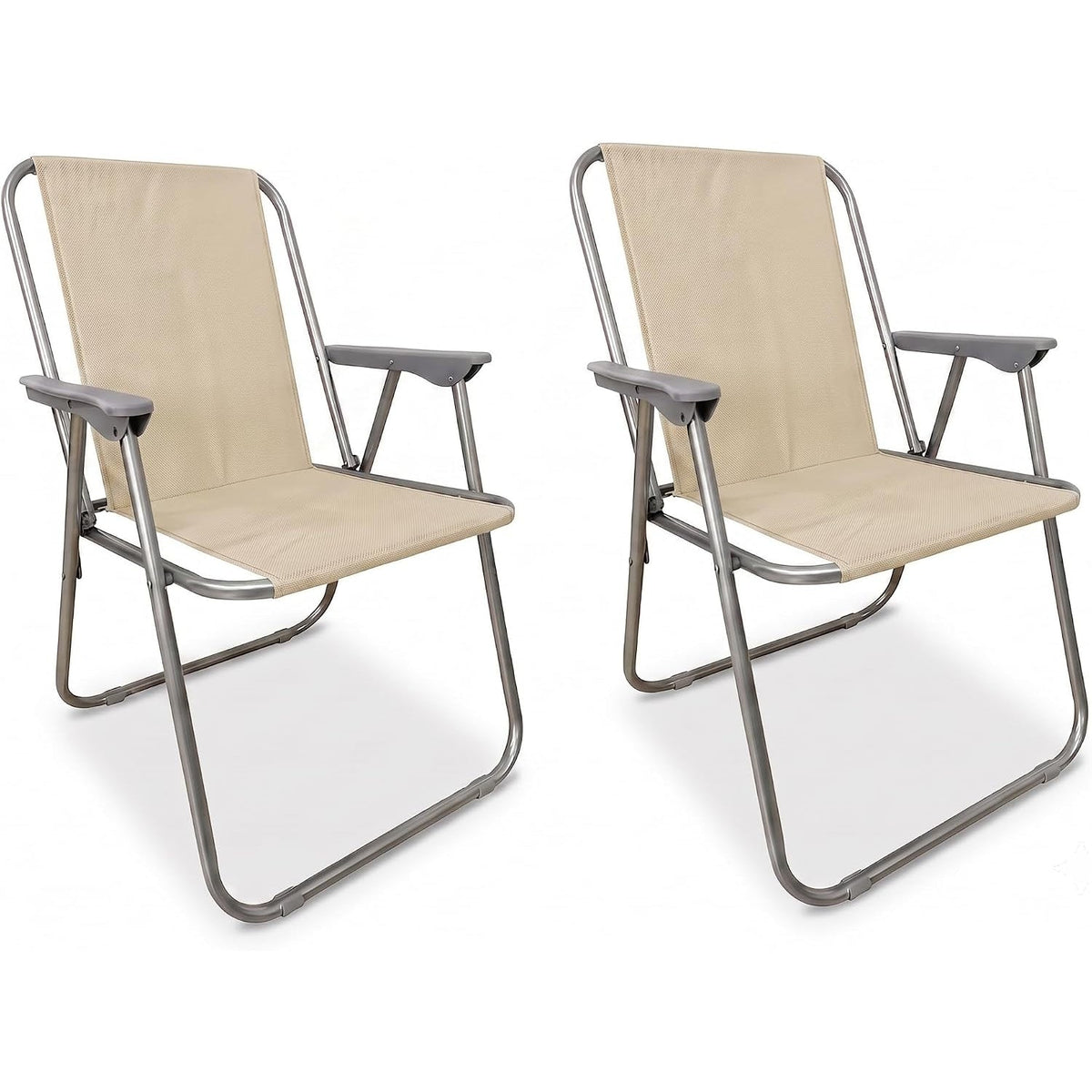 Set di 2 sedie relax da giardino color ecrù con robusto telaio in acciaio.