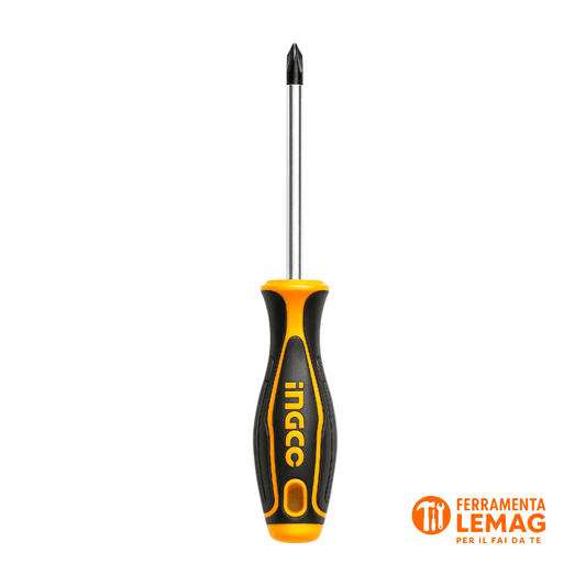 Cacciavite Phillips Ingco 3x75 mm – punta magnetica, impugnatura antiscivolo - Lemag srl