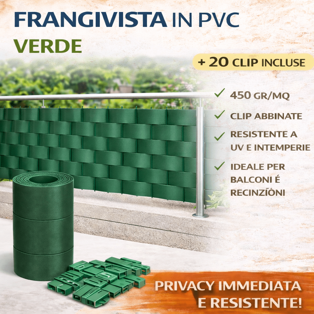 Striscia Frangivista in PVC Cardinale 19 cm x 35 m con 20 Clip Privacy Balcone Recinzione - Lemag srl