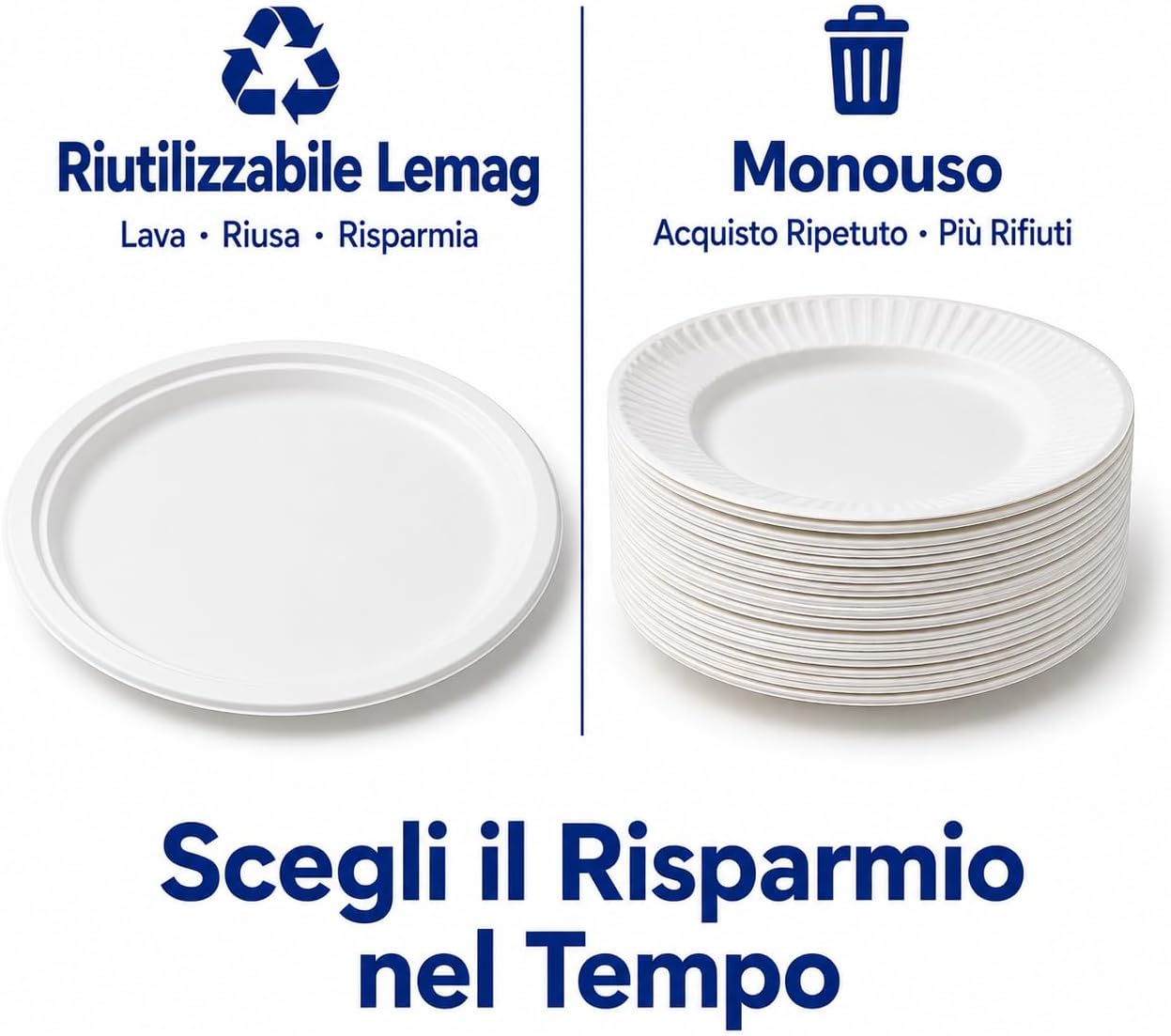 200 Piatti Piani Riutilizzabili – 10 Conf. × 20 pz | Resistenti e Impilabili | Secondi Pizza Antipasti Buffet | Sagre Feste Famiglia Ristorante | Made in Italy - Lemag srl