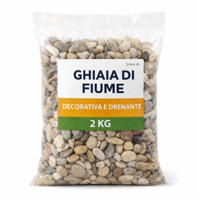 Ghiaia di Fiume 2 Kg – Pietre Decorative Naturali Drenanti per Giardino, Vasi e Aiuole – Ciottoli per Decorazione e Drenaggio - Lemag srl