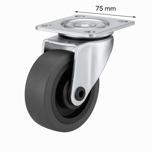 Ruota industriale girevole con piastra diametro 75 mm per carrelli, mobili e attrezzature – dettaglio