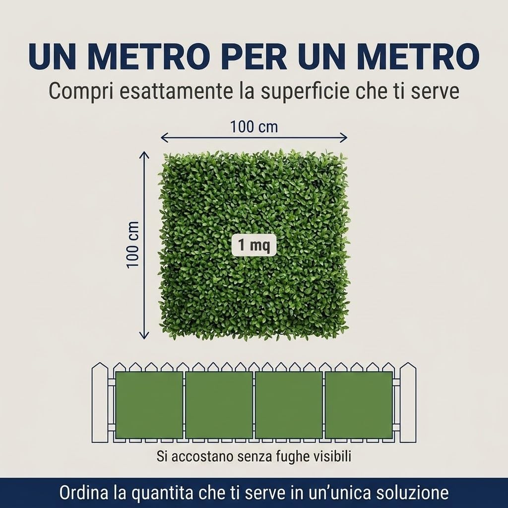 Siepe Artificiale Bosso Pannello 100x100 cm - Foglia Piccola Verde Scuro - Frangivista per Recinzioni, Ringhiere e Balconi - Si Taglia con le Forbici e si Fissa con Fascette - Lemag srl