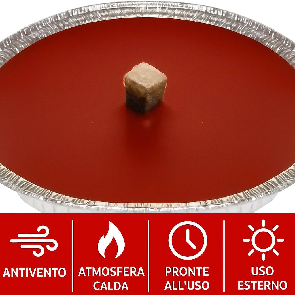 Fiaccole da Giardino in Alluminio Ø14 cm – Confezione da 12 – Cera Rossa – Durata 3 Ore – Antivento, Ideali per Esterni, Feste, Eventi, Atmosfera Romantica - Lemag srl