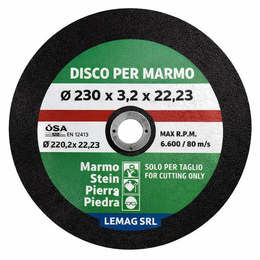 Disco da Taglio per Marmo Ø 230 x 3,2 mm – per Smerigliatrice Angolare - Lemag srl