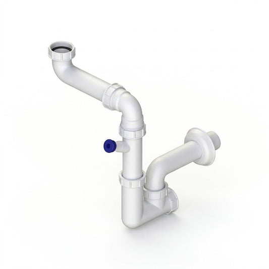 Sifone salvaspazio lavello ispezionabile in PVC bianco per cucina, compatto e facile da pulire.
