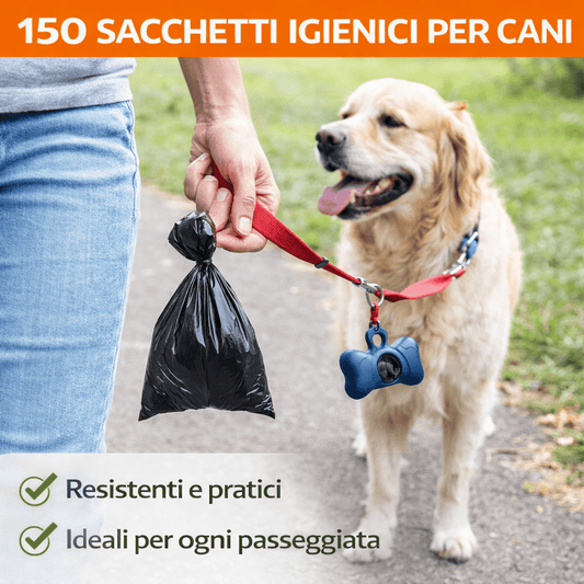 Sacchetti Igienici per Cani 150 Pezzi (10 Rotoli da 15) – Dimensioni 22x30 cm – Resistenti e Antistrappo - Lemag srl