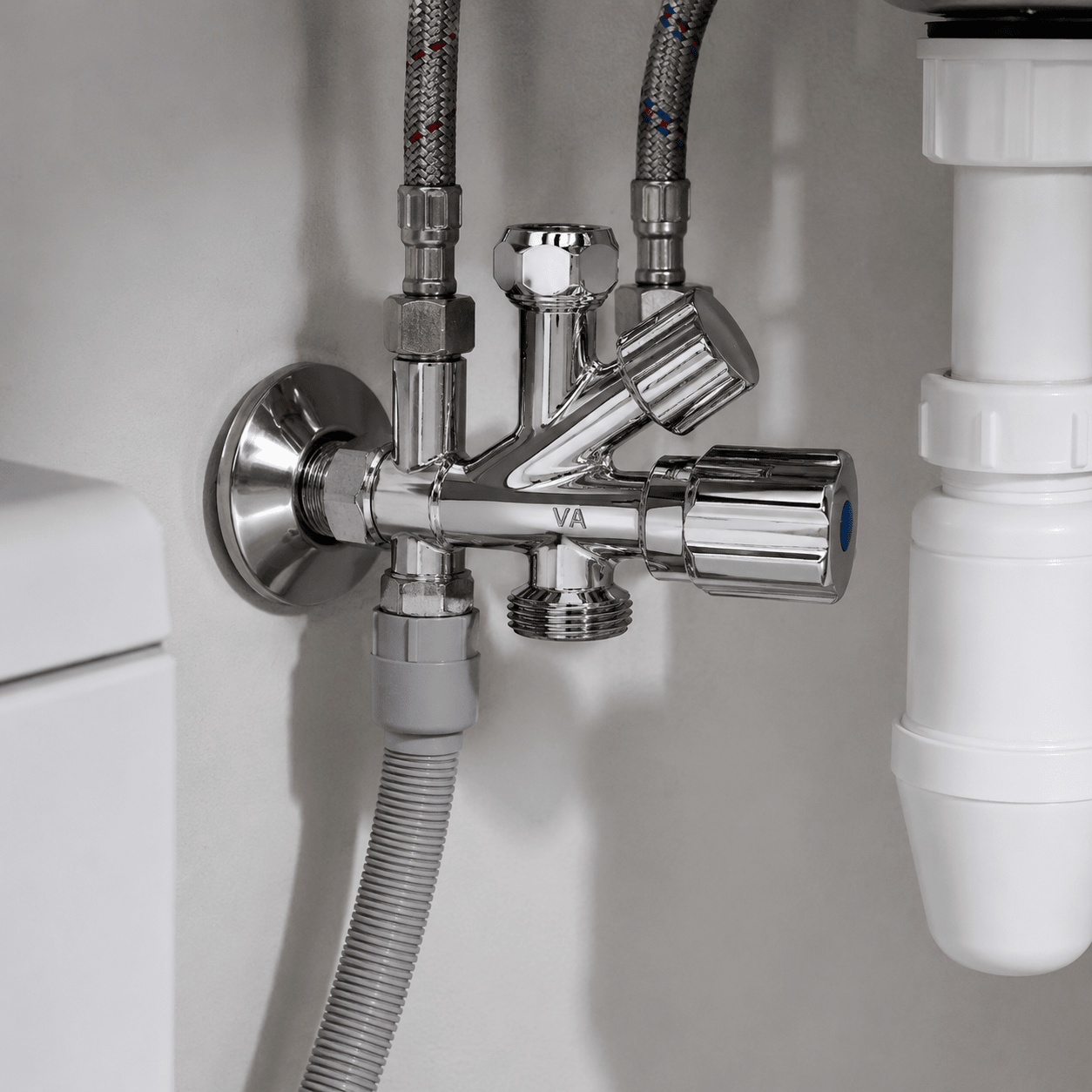 Rubinetto Sotto Lavello Combinato per Cucina e Lavabo Valvola Acqua con Attacco Multiplo per Lavatrice Lavastoviglie e Miscelatore - Lemag srl