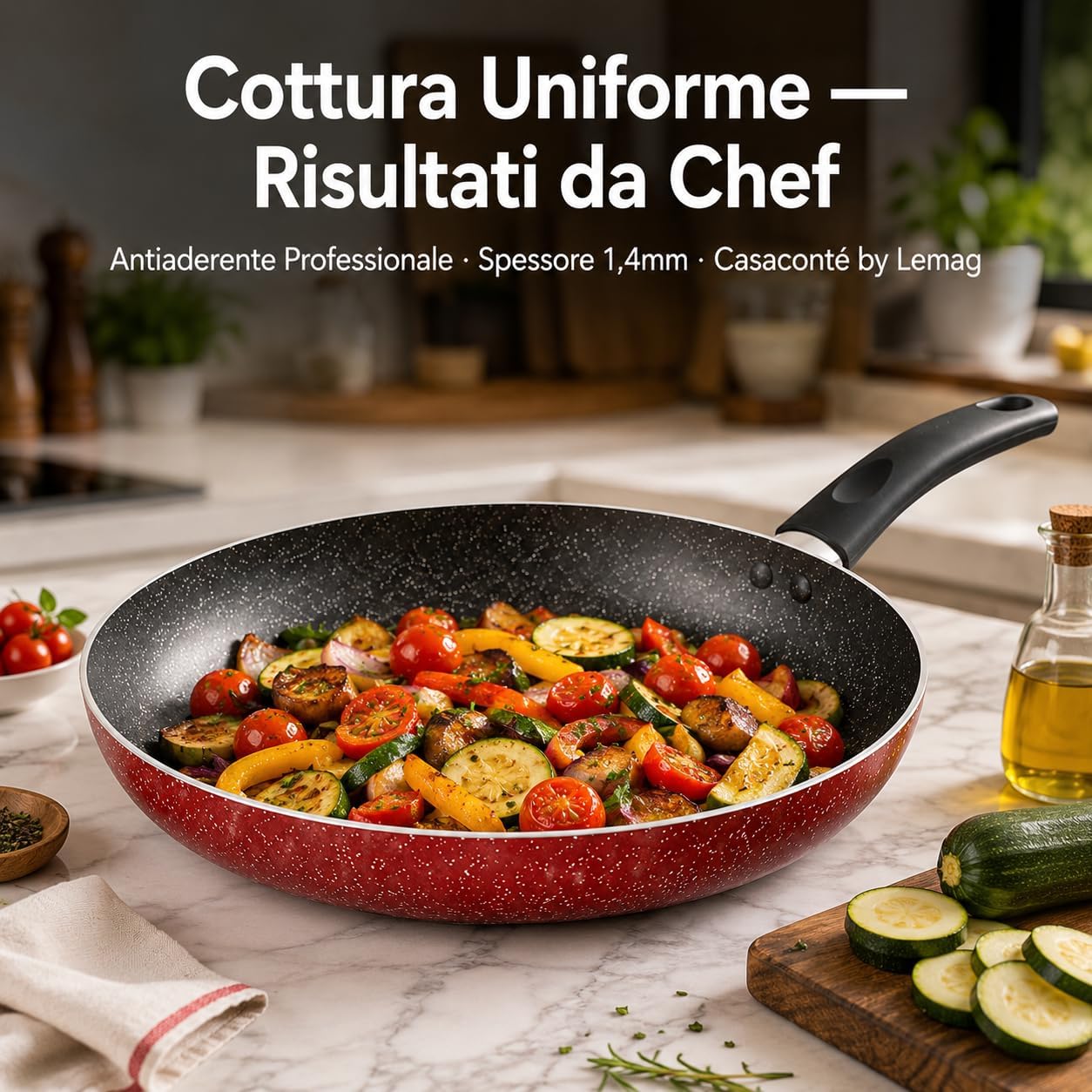 Set 3 Padelle Antiaderenti Casaconté 16-20-26cm – Spessore 1,4mm | Alluminio | Tre Misure per Ogni Cottura | Manico Ergonomico | Set Cucina Completo | Made in Italy - Lemag srl
