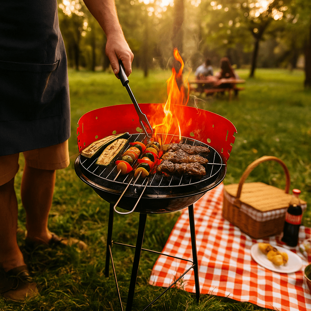 Barbecue a Carbonella ECO Ø35x45 cm Lemag – Griglia Regolabile e Paravento - Lemag srl