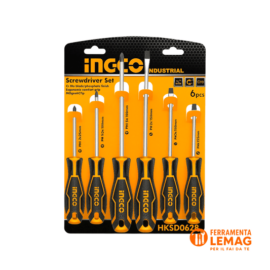 Set cacciaviti Ingco HKSD0628 – 6 pezzi punta magnetica per uso professionale - Lemag srl