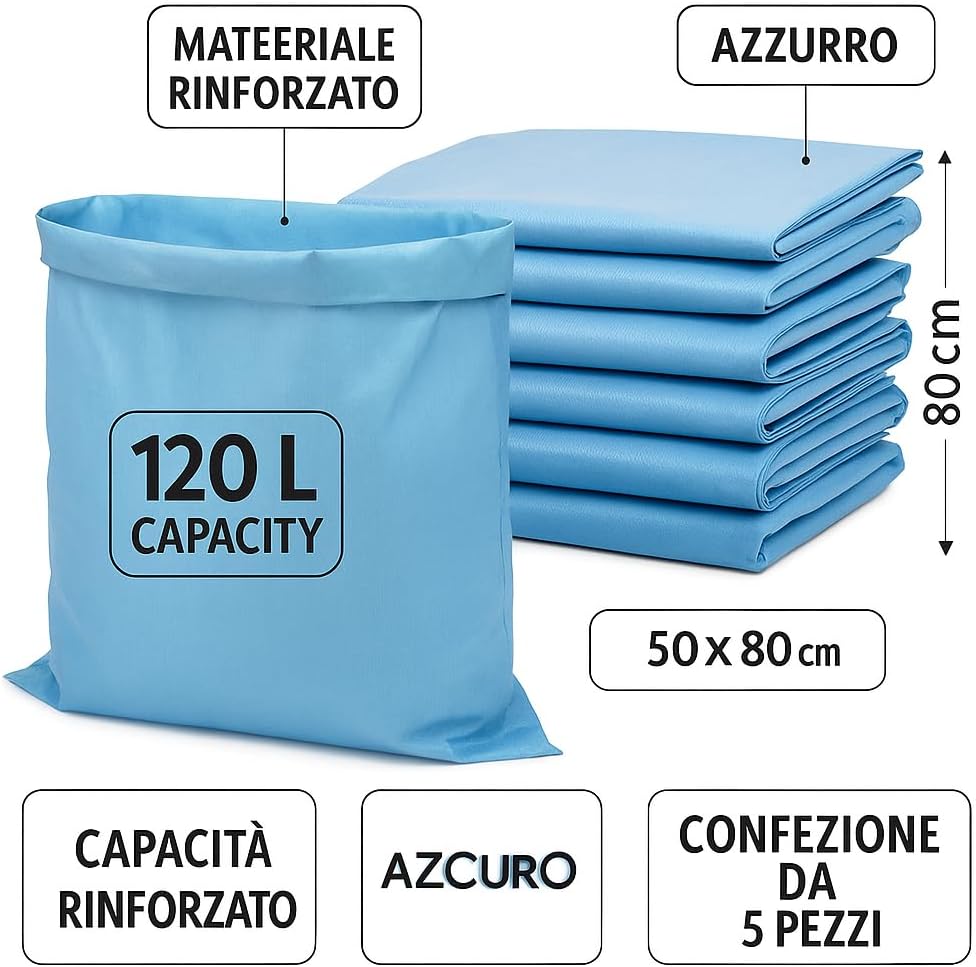 5X Sacchi Macerie 50x80 cm 120 L – Resistenti Rinforzati per Rifiuti Edili – LEMAG SRL - Lemag srl