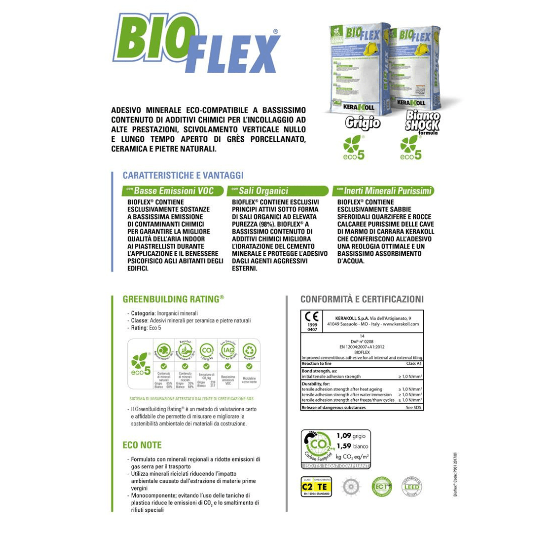 Adesivo Bioflex Kerakoll Bianco – Sacco da 25 kg – Flessibile e Eco - Compatibil - Lemag srl
