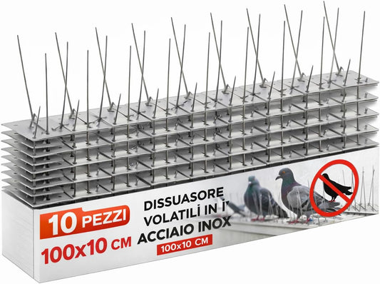 Dissuasore volatili in acciaio inox 100x10 cm set 10 pezzi anti piccioni