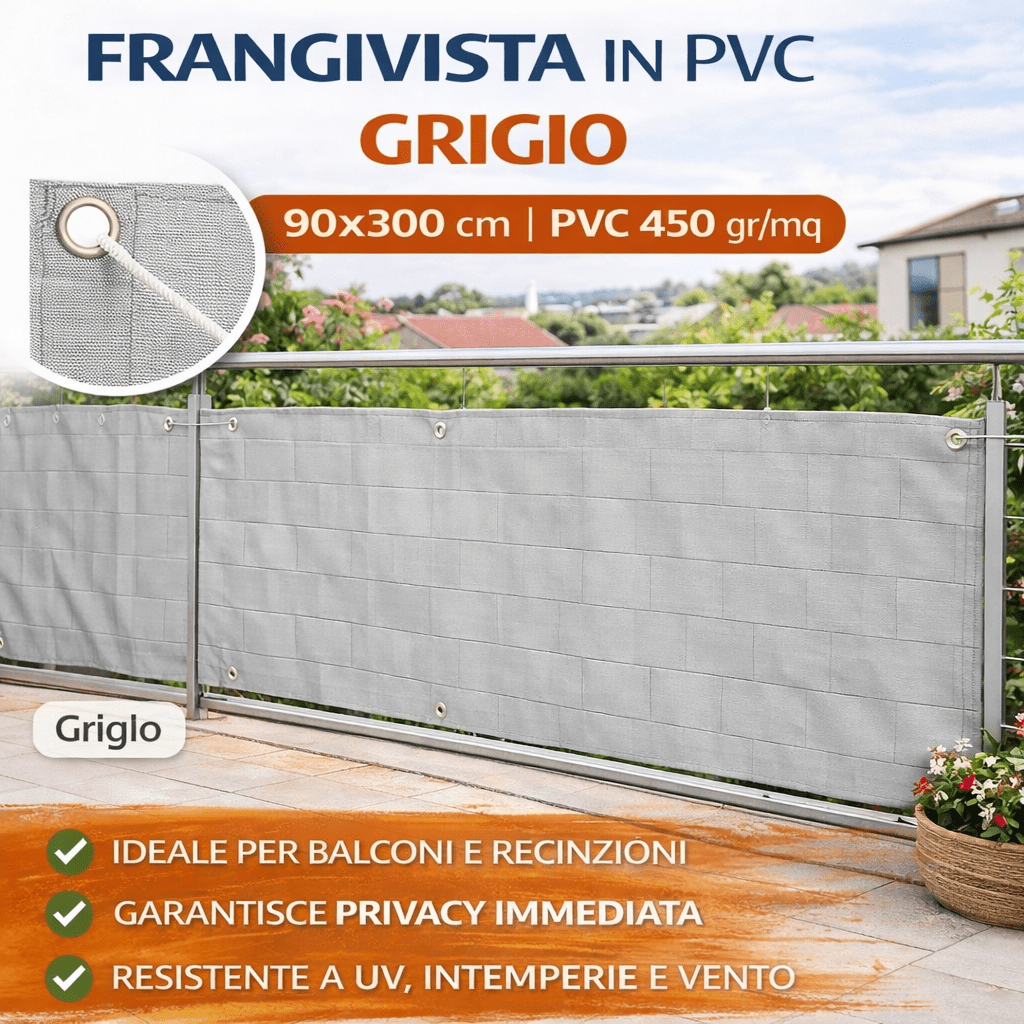 Frangivista PVC Cardinale 90x300 cm con Occhielli e Corda Privacy Balcone - Lemag srl
