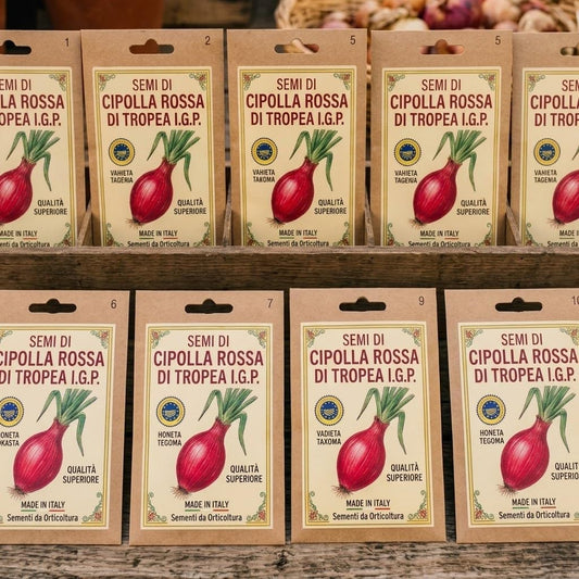 Semi di Cipolla Rossa di Tropea 10 Bustine - Varieta Dolce da Semina Autunnale - Semina Agosto-Settembre, Raccolta in Primavera - Per Orto e Vaso Profondo - Lemag srl