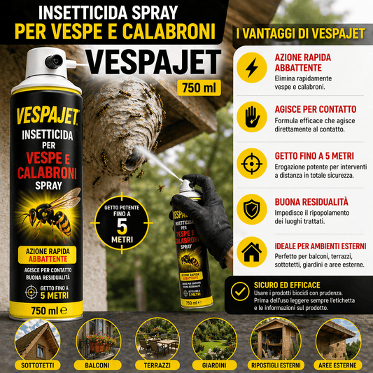 3 pezzi Insetticida Vespe e Calabroni Spray Vespajet 750 ml Gittata 5 m - Lemag srl
