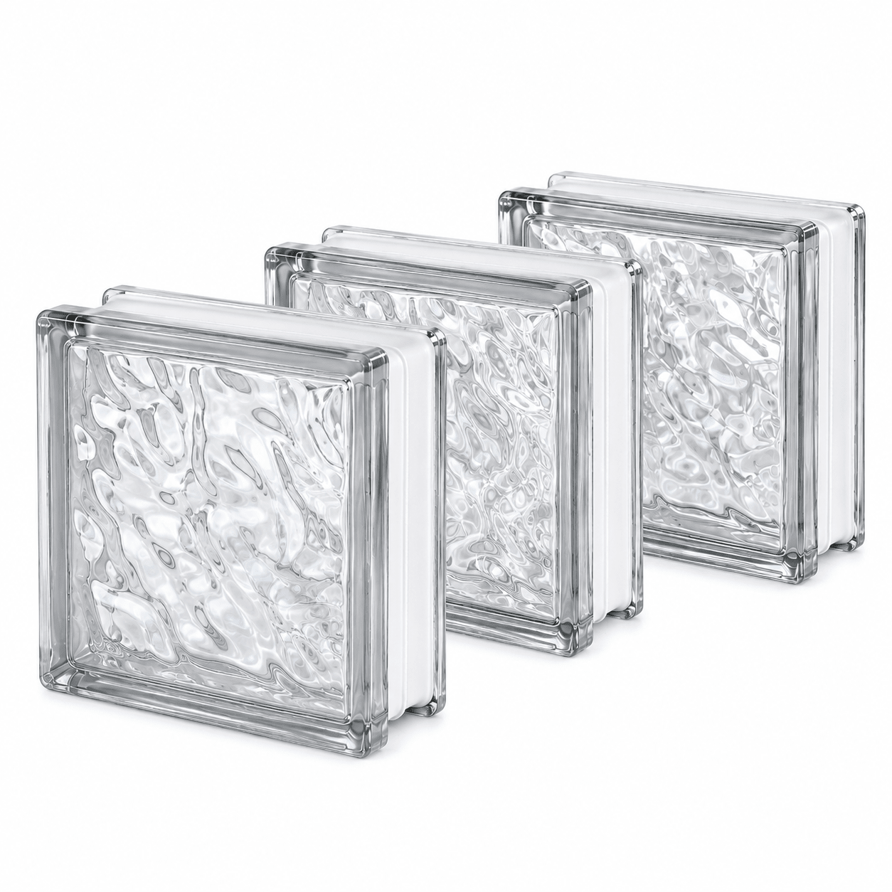 Vetromattone Ondulato Trasparente 19x19x8 cm Set 3 Pezzi Blocco in Vetro per Pareti Divisorie Interni ed Esterni Design Luminoso - Lemag srl
