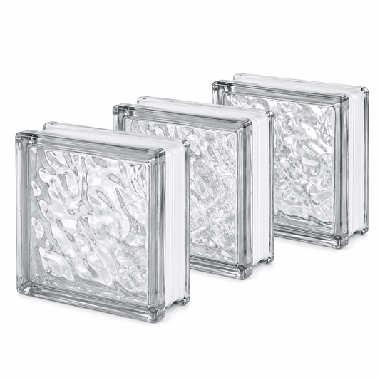 Vetromattone Ondulato Trasparente 19x19x8 cm Set 3 Pezzi Blocco in Vetro per Pareti Divisorie Interni ed Esterni Design Luminoso - Lemag srl