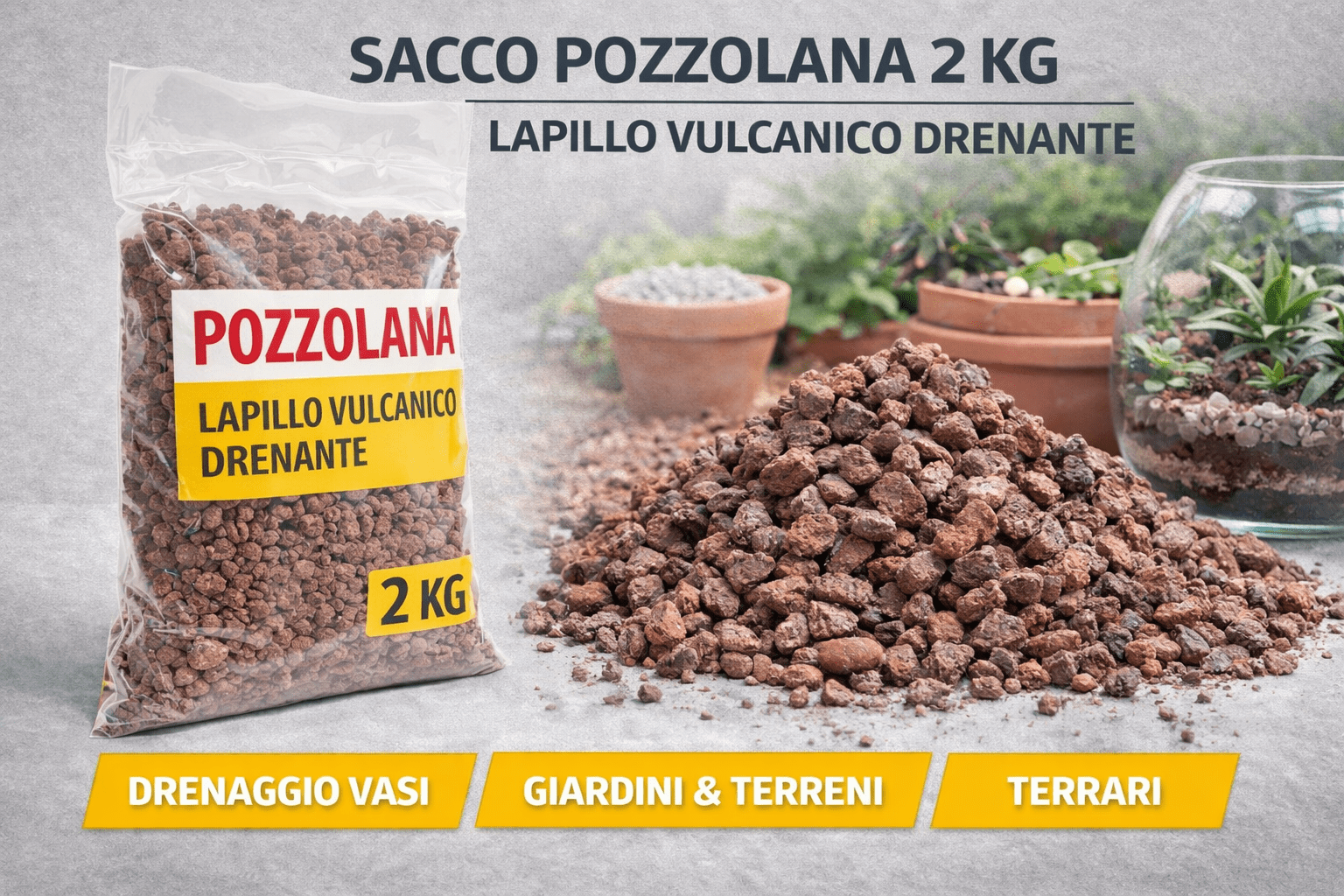 Sacco Pozzolana 2 Kg Lapillo Vulcanico Drenante Per Giardino Vasi Terrari - Lemag srl
