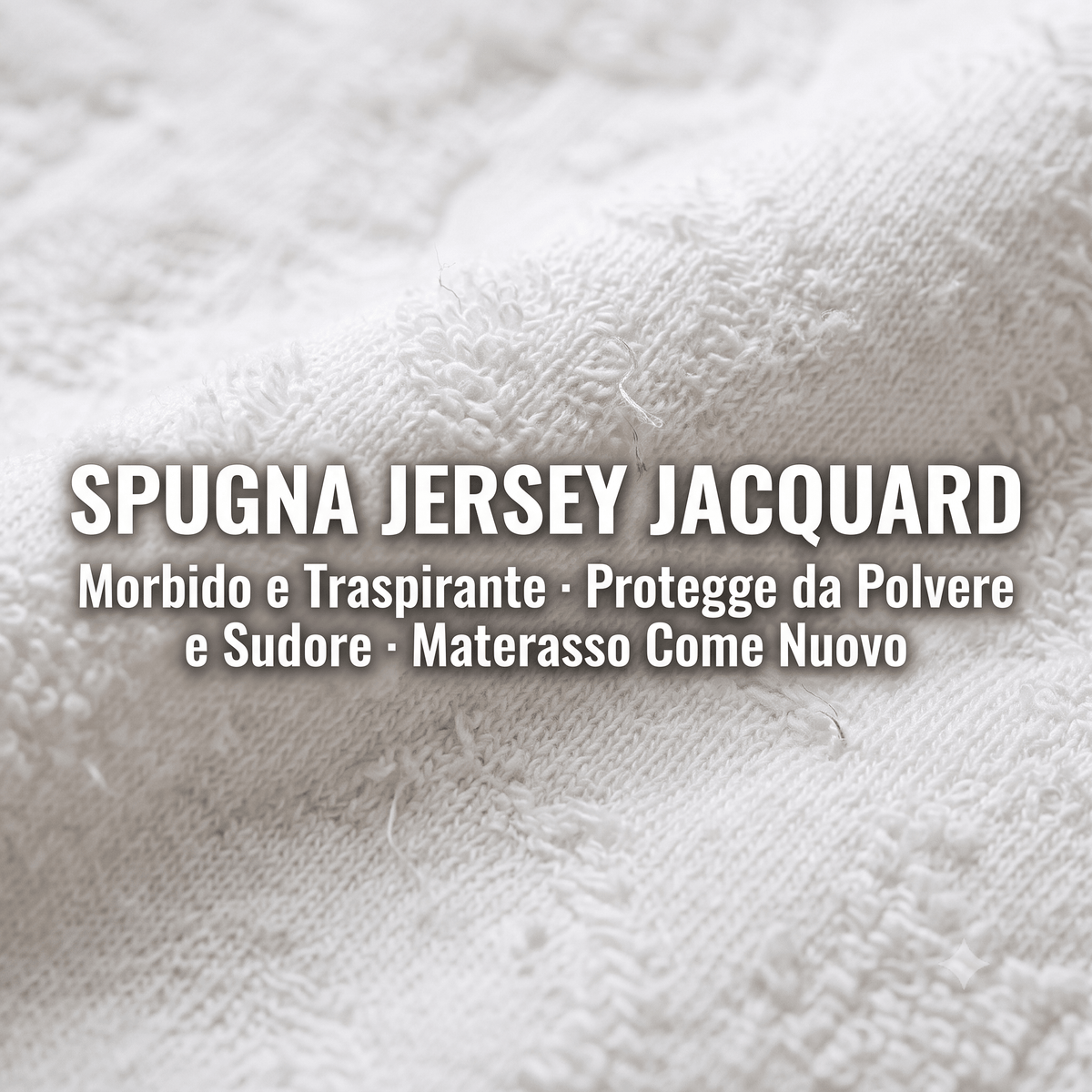Tessuto spugna jersey jacquard del coprimaterasso singolo 90x200 morbido, traspirante e protettivo.