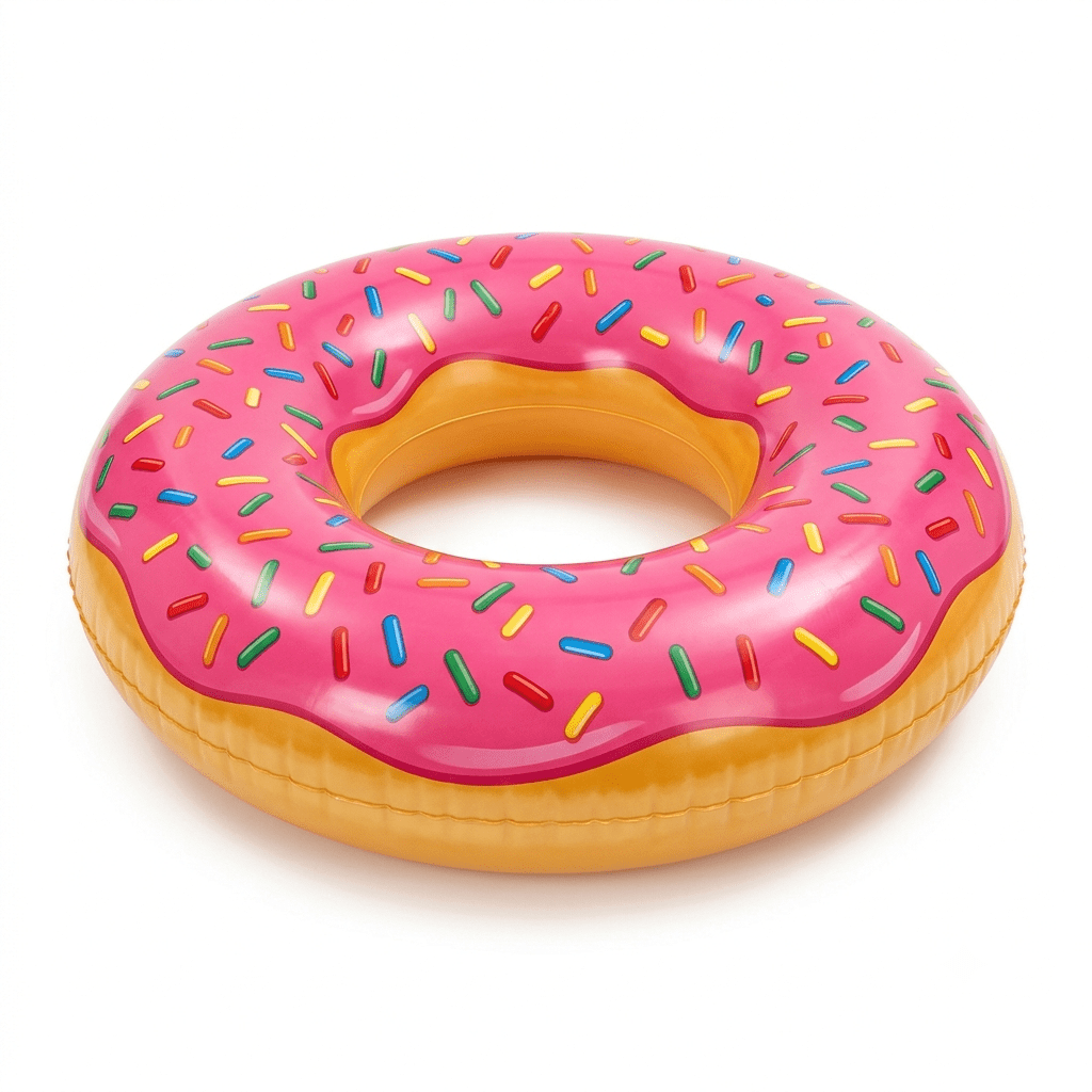 Ciambella donut rosa con zuccherini colorati, della collezione gonfiabili mare e piscina.