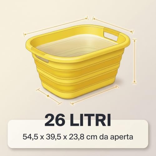 Bacinella Pieghevole 26 Litri – Set 2 Pezzi – Salvaspazio per Bucato, Ammollo, Campeggio e Camper – 54,5×39,5×23,8 cm - Lemag srl