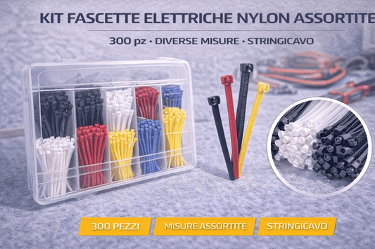 Kit Fascette Elettriche Nylon Assortite 300 pz Diverse Misure Stringicavo - Lemag srl