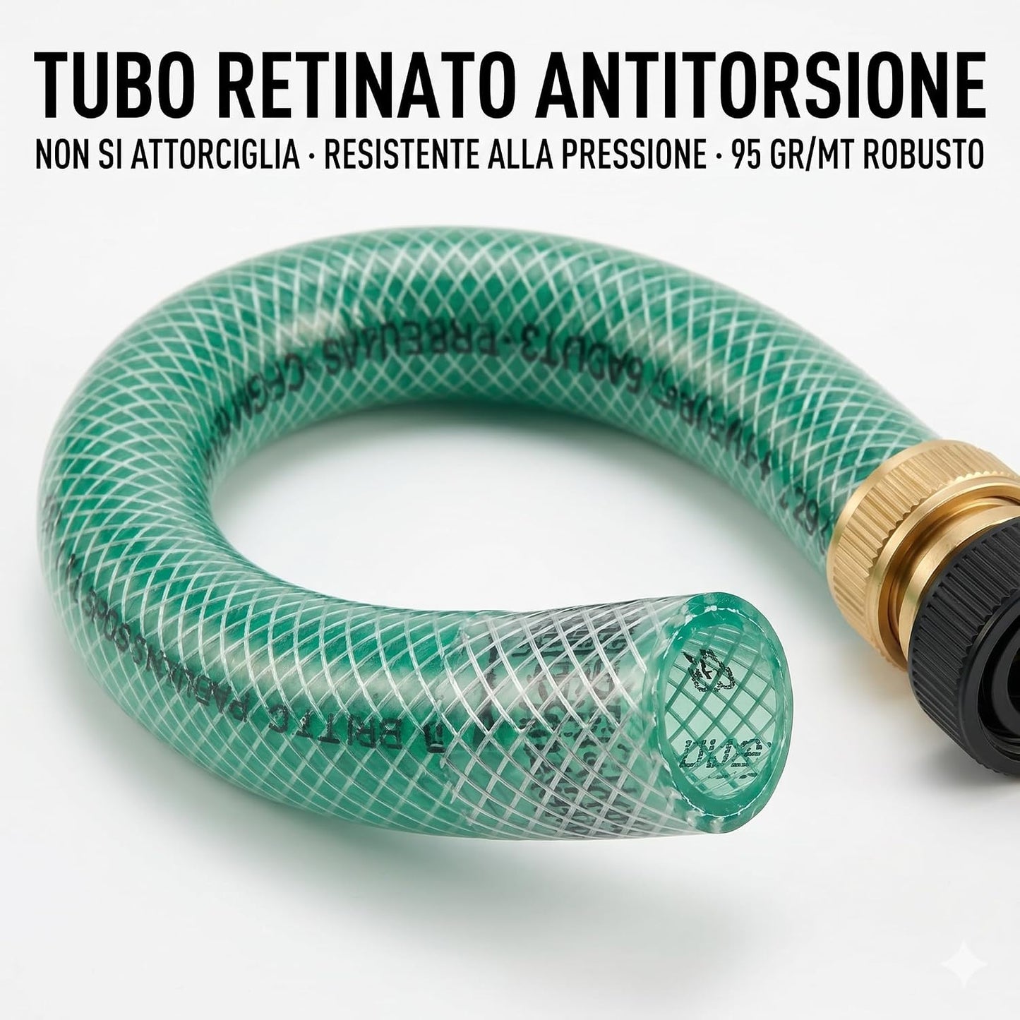 Tubo Irrigazione Retinato 1/2" 20 m con Pistola 5 Getti – Tubo da Giardino in PVC Anti-Alga e Atossico Antitorsione – Flessibile Resistente per Orto e Giardino - Lemag srl