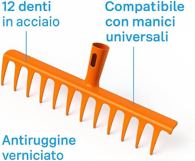 Rastrello 12 Denti Senza Manico – Testa in Acciaio Verniciato Resistente – LEMAG SRL - Lemag srl