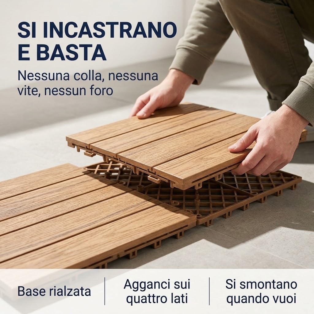 Piastrelle a Incastro per Esterni Effetto Legno 40x40 cm – 12 Pezzi - Lemag srl