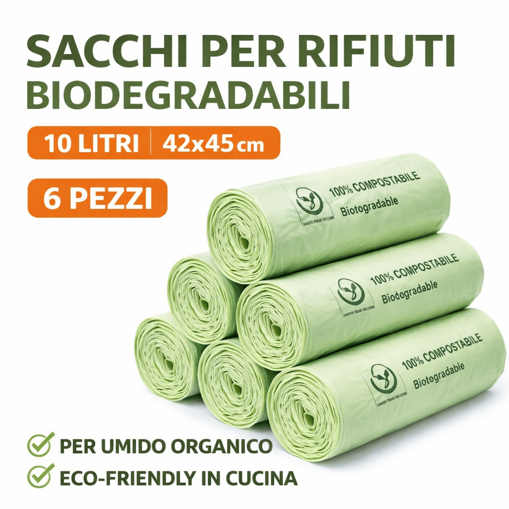 Sacchi Rifiuti Biodegradabili 10 Lt 42x45 cm 6 Pezzi Compostabili - Lemag srl