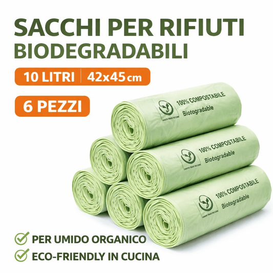 Sacchi Rifiuti Biodegradabili 10 Lt 42x45 cm 6 Pezzi Compostabili - Lemag srl