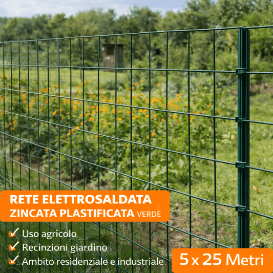 Rete Elettrosaldata Zincata Plastificata Verde 5x25 m Maglia 50x76 - Lemag srl