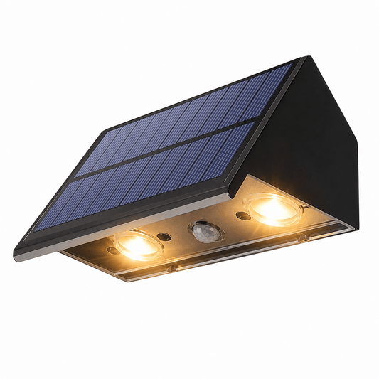 Applique da Muro Solare Lens 3000K IP54 4W 120LM Nero 2 Step Dimmer Batteria Litio 1500mAh per Esterno - Lemag srl