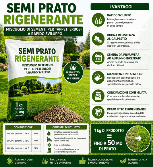 Semi Prato Rigenerante 1 Kg per 50 mq Rapida Crescita - Lemag srl