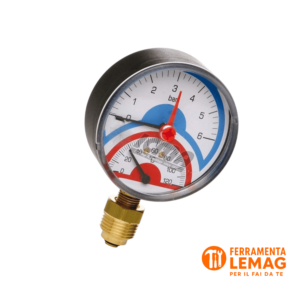 Termomanometro radiale Ø80 attacco laterale 1/2" 0–6 Atm 0–120°C – Impianti termici - Lemag srl
