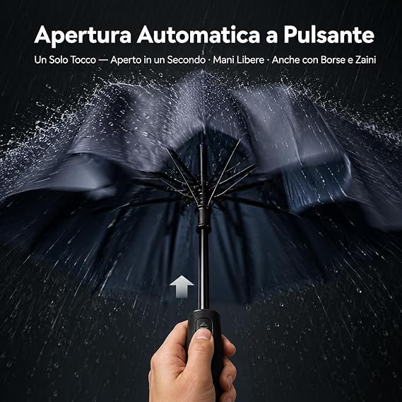 Set 2 Ombrelli Automatici Antigoccia Ø60cm – 8 Stecche Resistenti | Apertura Automatica a Pulsante | Tessuto Repellente Acqua | Uomo Donna | Coppia | Made in Italy - Lemag srl