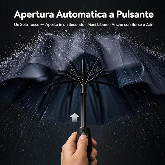 Set 2 Ombrelli Automatici Antigoccia Ø60cm – 8 Stecche Resistenti | Apertura Automatica a Pulsante | Tessuto Repellente Acqua | Uomo Donna | Coppia | Made in Italy - Lemag srl
