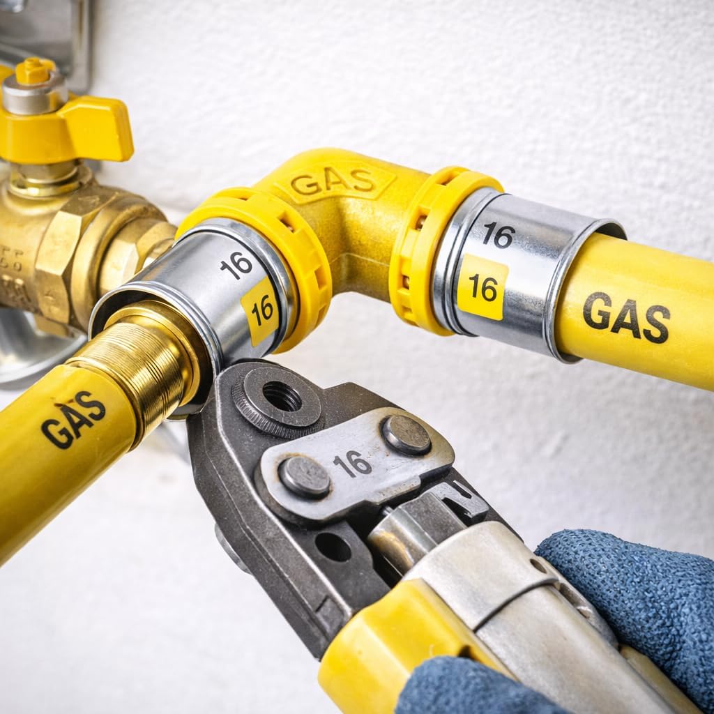 Raccordo Gas a Pressione Gomito 16x16 Giallo per Tubo Multistrato - Lemag srl