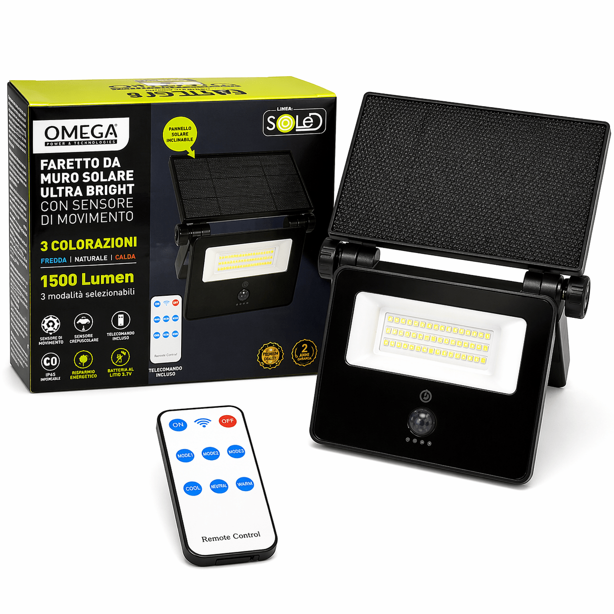 Faretto da Muro Solare Ultra Bright 15W 1500LM con Telecomando - Lemag srl