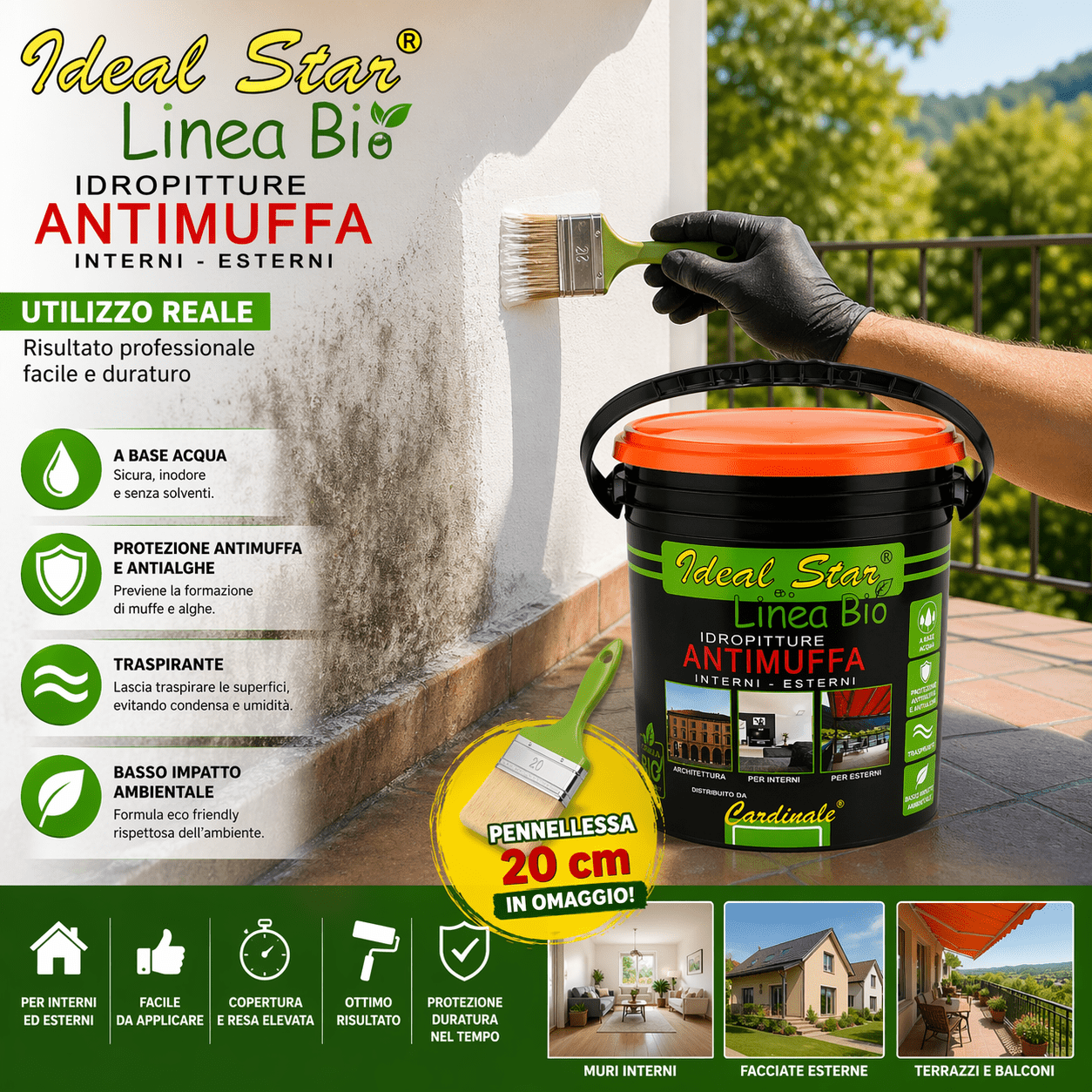 Pittura Semilavabile Antimuffa Profumata per Interni 4L / 14L – Alta Copertura e Traspirante + Pennellessa 20 cm in Omaggio - Lemag srl