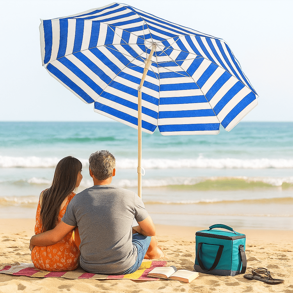 Ombrellone da Spiaggia Tondo Ø200 cm Cotone – Snodo, Custodia, Palo Acciaio - Lemag srl