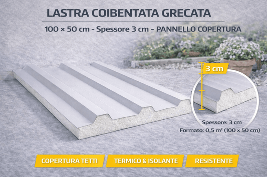Lastra Coibentata Grecata 100x50 cm Spessore 3 cm Pannello Copertura - Lemag srl