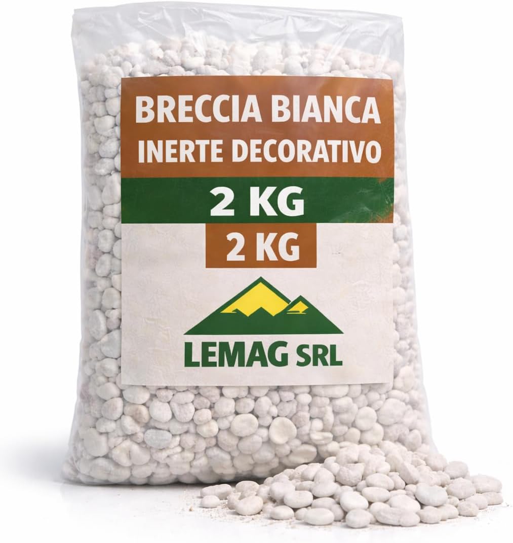 Breccia Bianca 2 Kg Inerte Decorativo – Per Giardino, Aiuole, Vasi e Fioriere – Pietrisco Bianco per Decoro e Drenaggio, Uso Edilizia e Finiture - Lemag srl