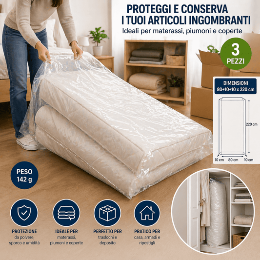 3 Sacchi Coprimaterasso 80+10+10x220 cm Protezione Materassi - Lemag srl