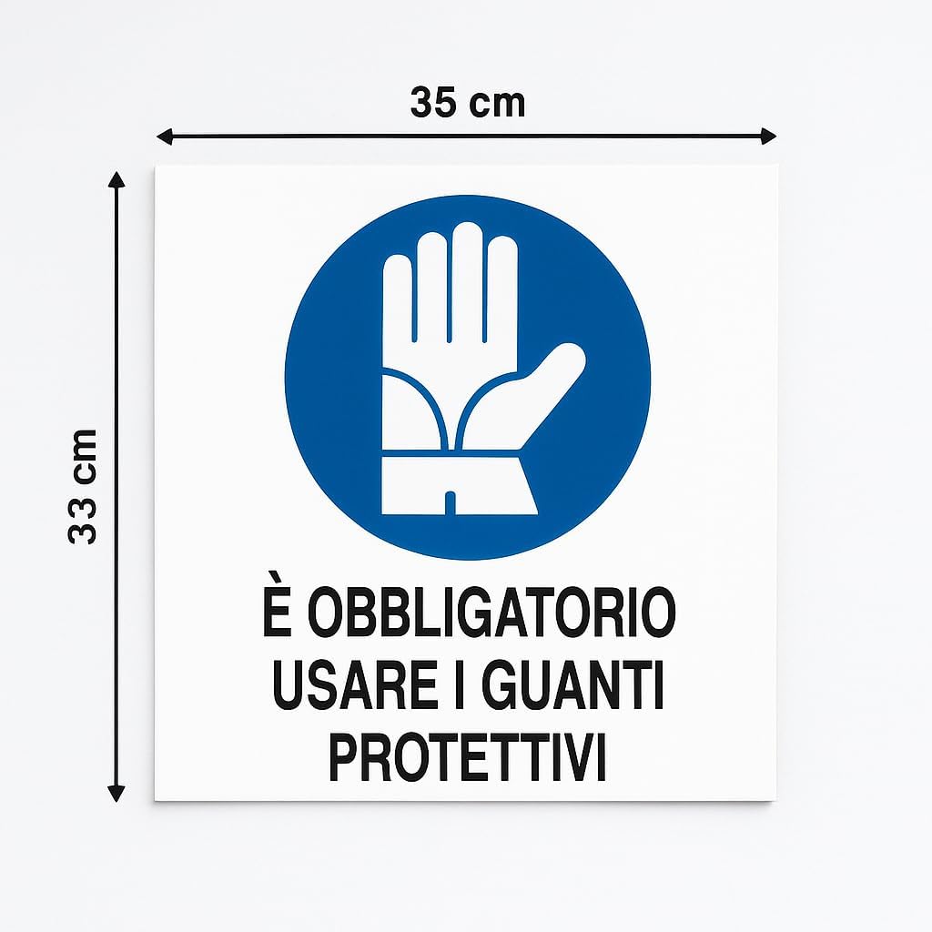 Cartello Obbligatorio USARE I GUANTI PROTETTIVI 35x33 cm – Segnaletica di Sicurezza per Cantieri, Aziende, Officine e Laboratori – Resistente, Facile da Fissare - Lemag srl