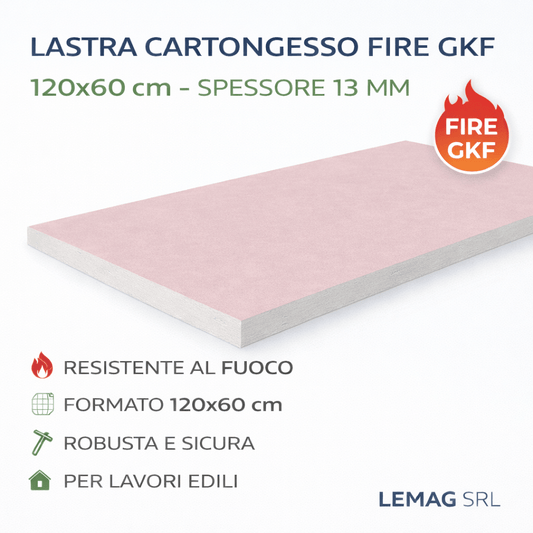 Lastra Cartongesso FIRE GKF 120x60 cm Spessore 13 mm – Pannello Antincendio per Pareti, Contropareti e Controsoffitti – LEMAG SRL - Lemag srl