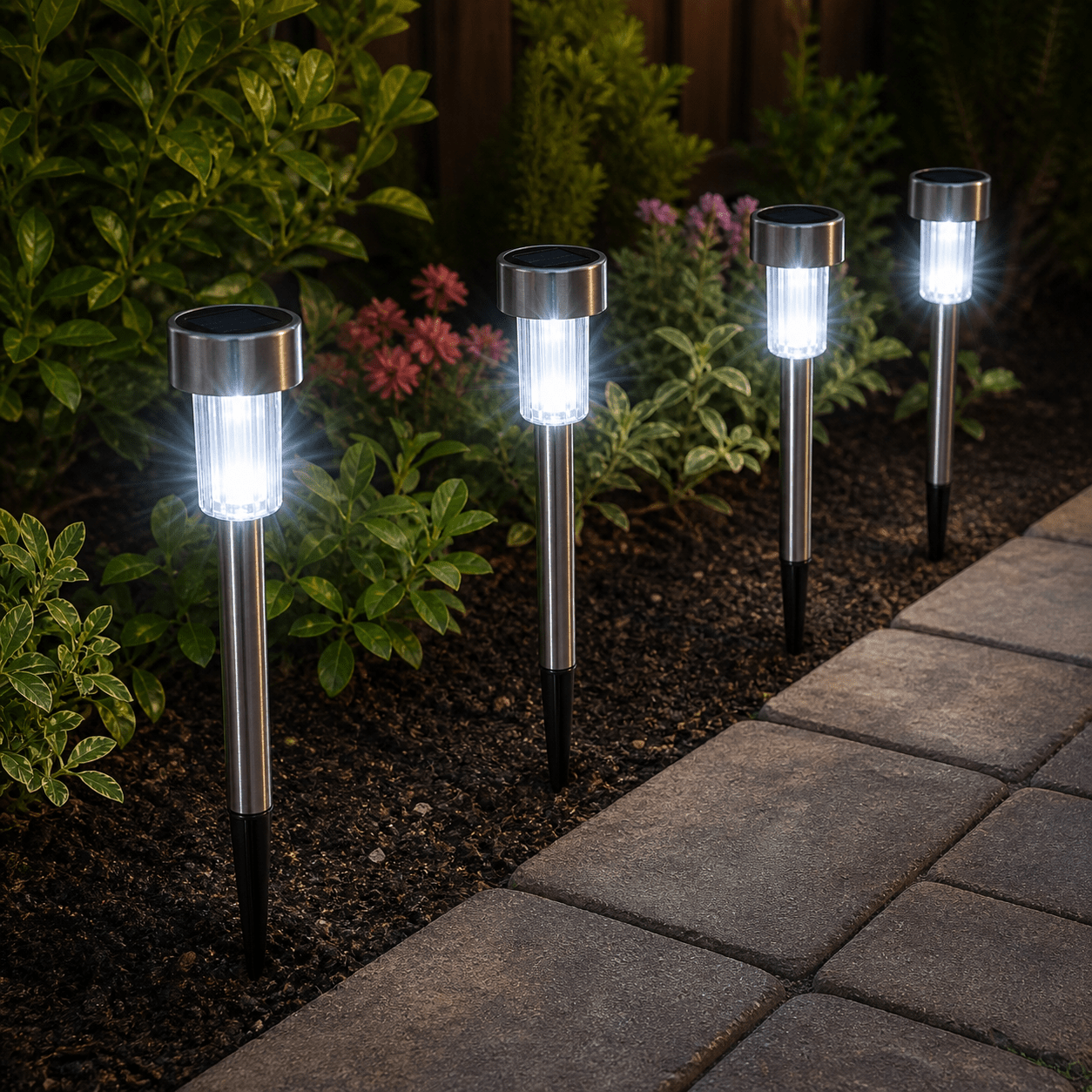 Lampade Solari da Giardino 4 Pezzi con Picchetto Acciaio Inox 36 cm 6500K IP44 LED 1W per Vialetti e Aiuole - Lemag srl